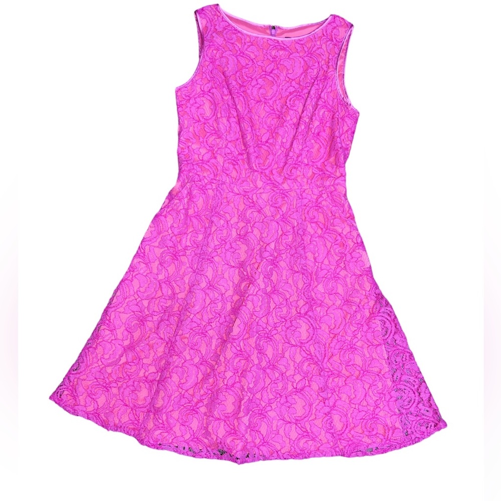 Adriana Papell hot pink lace dress Sz 8